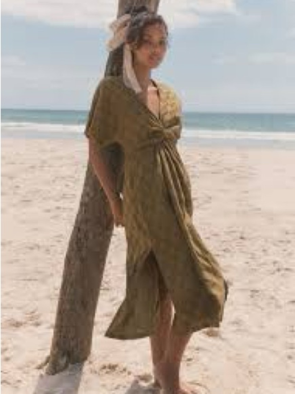 Opia Olive Green Maxi Dress with Twist Front